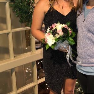 Black and Silver Glitter Asymmetrical Dress